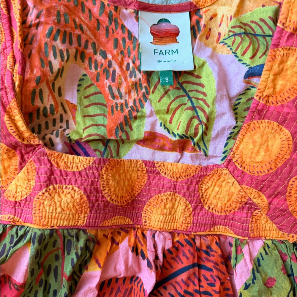 FARM Rio Pink Orange Green Leaf-Print Peasant Blouse - Picture 2 of 3